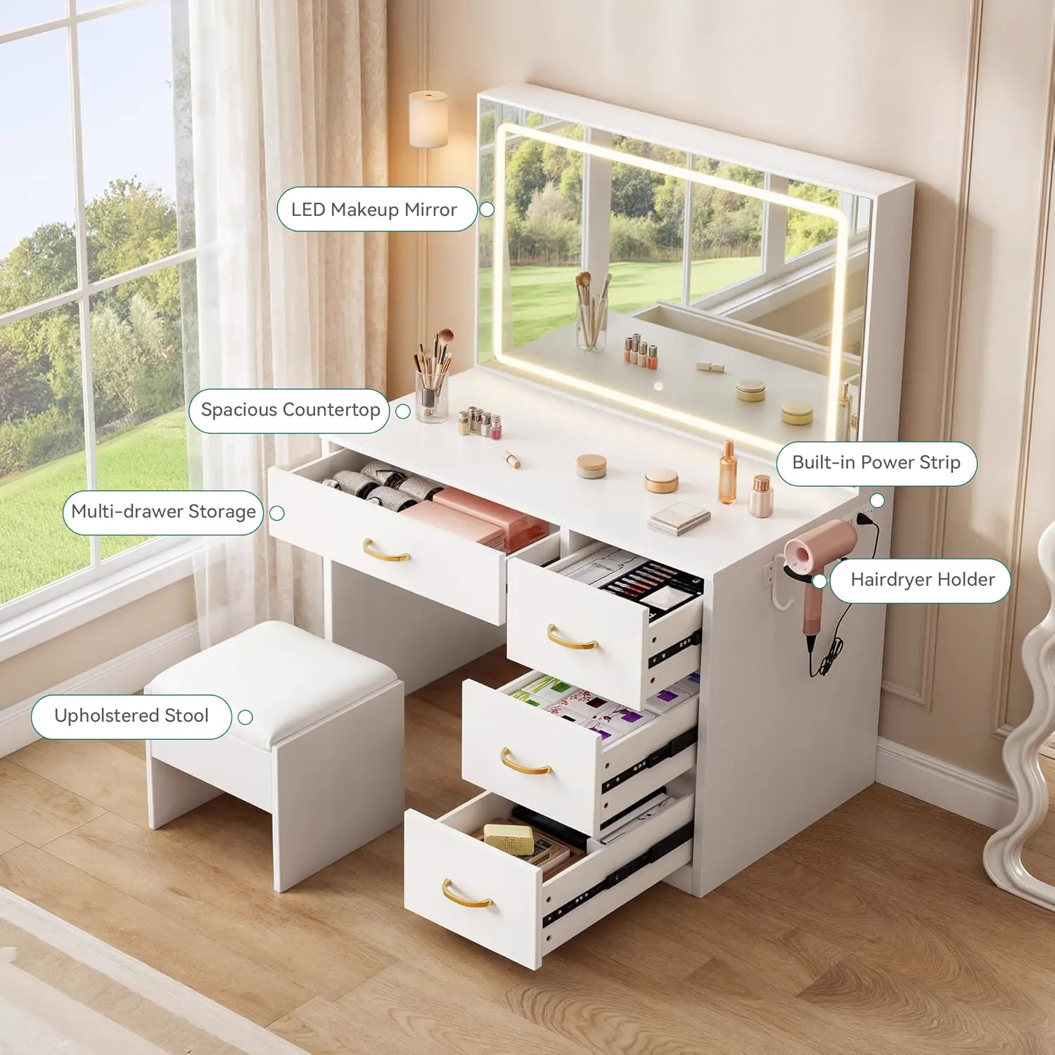 Conjunto tocador ELARA HOME con 4 cajones de almacenaje — imagen 4